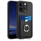 For iPhone 14 Pro R20 Ring Card Holder Phone Case(Black) - 1