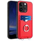 For iPhone 14 Pro R20 Ring Card Holder Phone Case(Red) - 1