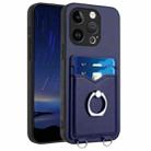 For iPhone 14 Pro R20 Ring Card Holder Phone Case(Blue) - 1