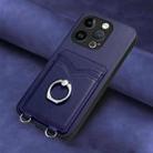 For iPhone 14 Pro R20 Ring Card Holder Phone Case(Blue) - 2