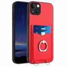 For iPhone 14 Plus R20 Ring Card Holder Phone Case(Red) - 1