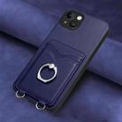 For iPhone 14 Plus R20 Ring Card Holder Phone Case(Blue) - 2