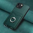 For iPhone 13 R20 Ring Card Holder Phone Case(Green) - 2