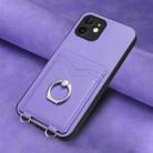 For iPhone 12 R20 Ring Card Holder Phone Case(Purple) - 2