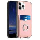 For iPhone 12 Pro Max R20 Ring Card Holder Phone Case(Pink) - 1