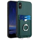 For iPhone XS / X R20 Ring Card Holder Phone Case(Green) - 1