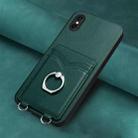 For iPhone XS / X R20 Ring Card Holder Phone Case(Green) - 2