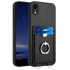 For iPhone XR R20 Ring Card Holder Phone Case(Black) - 1