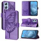For Blackview A52 Embossed Butterfly Leather Phone Case(Purple) - 1