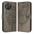 For Blackview Shark 8 Embossed Butterfly Leather Phone Case(Grey) - 2