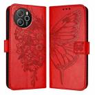 For Blackview Shark 8 Embossed Butterfly Leather Phone Case(Red) - 2