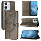 For Blackview Color 8 Embossed Butterfly Leather Phone Case(Grey) - 1