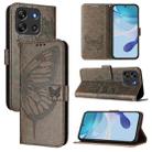 For Blackview Oscal Flat 1C Embossed Butterfly Leather Phone Case(Grey) - 1