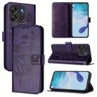 For Blackview Oscal Flat 1C Embossed Butterfly Leather Phone Case(Dark Purple) - 1