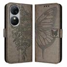 For Oukitel C38 Embossed Butterfly Leather Phone Case(Grey) - 2