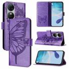 For Oukitel C38 Embossed Butterfly Leather Phone Case(Purple) - 1