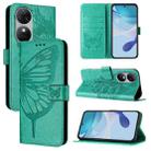 For Oukitel C38 Embossed Butterfly Leather Phone Case(Green) - 1