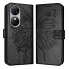 For Oukitel C38 Embossed Butterfly Leather Phone Case(Black) - 2