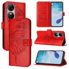 For Oukitel C38 Embossed Butterfly Leather Phone Case(Red) - 1