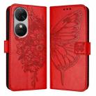 For Oukitel C38 Embossed Butterfly Leather Phone Case(Red) - 2