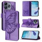 For Oukitel C51 Embossed Butterfly Leather Phone Case(Purple) - 1