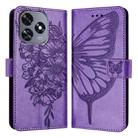 For Oukitel C51 Embossed Butterfly Leather Phone Case(Purple) - 2