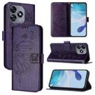 For Oukitel C51 Embossed Butterfly Leather Phone Case(Dark Purple) - 1