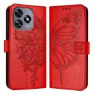 For Oukitel C51 Embossed Butterfly Leather Phone Case(Red) - 2