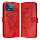 For Oukitel C53 Embossed Butterfly Leather Phone Case(Red) - 2