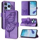 For Oukitel C50 Embossed Butterfly Leather Phone Case(Purple) - 1