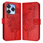 For Oukitel C50 Embossed Butterfly Leather Phone Case(Red) - 2