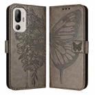 For HTC U24 Pro Embossed Butterfly Leather Phone Case(Grey) - 2