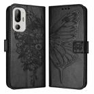 For HTC U24 Pro Embossed Butterfly Leather Phone Case(Black) - 2