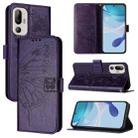 For HTC U24 Pro Embossed Butterfly Leather Phone Case(Dark Purple) - 1