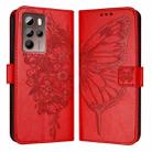 For HTC U24 Pro Embossed Butterfly Leather Phone Case(Red) - 2