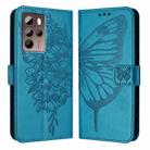 For HTC U24 Pro Embossed Butterfly Leather Phone Case(Blue) - 2