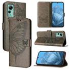 For Ulefone Note 14 Embossed Butterfly Leather Phone Case(Grey) - 1