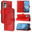 For Ulefone Note 14 Embossed Butterfly Leather Phone Case(Red) - 1