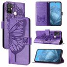 For ZTE Blade A52 Embossed Butterfly Leather Phone Case(Purple) - 1