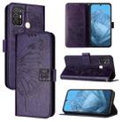 For ZTE Blade A52 Embossed Butterfly Leather Phone Case(Dark Purple) - 1