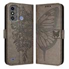 For ZTE Blade A53 Embossed Butterfly Leather Phone Case(Grey) - 2