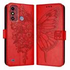 For ZTE Blade A53 Embossed Butterfly Leather Phone Case(Red) - 2