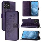 For ZTE Blade A73 4G Embossed Butterfly Leather Phone Case(Dark Purple) - 1