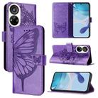 For ZTE Blade V40s Embossed Butterfly Leather Phone Case(Purple) - 1