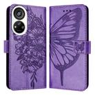 For ZTE Blade V40s Embossed Butterfly Leather Phone Case(Purple) - 2