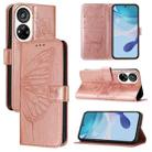 For ZTE Blade V40s Embossed Butterfly Leather Phone Case(Rose Gold) - 1