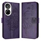 For ZTE Blade V40s Embossed Butterfly Leather Phone Case(Dark Purple) - 2