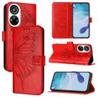 For ZTE Blade V40s Embossed Butterfly Leather Phone Case(Red) - 1