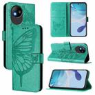 For ZTE Blade A35 Lite / A35 Core Embossed Butterfly Leather Phone Case(Green) - 1