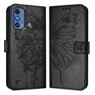 For ZTE Blade A53 Pro Embossed Butterfly Leather Phone Case(Black) - 2
